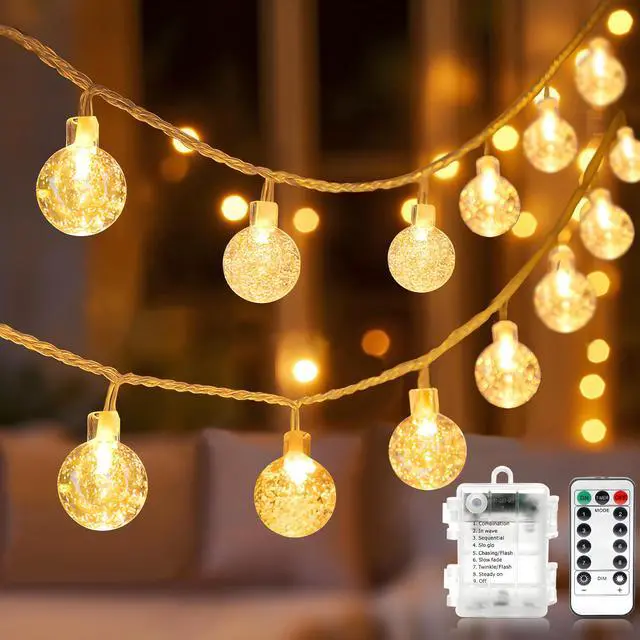 Main image of Globe String Lights Battery Operated Fairy Light 26ft 60LED & Remote | Waterproof Indoor Outdoor Hanging String Lights Decorative Christmas Lights for Home Party Patio Garden Classroom Wedding