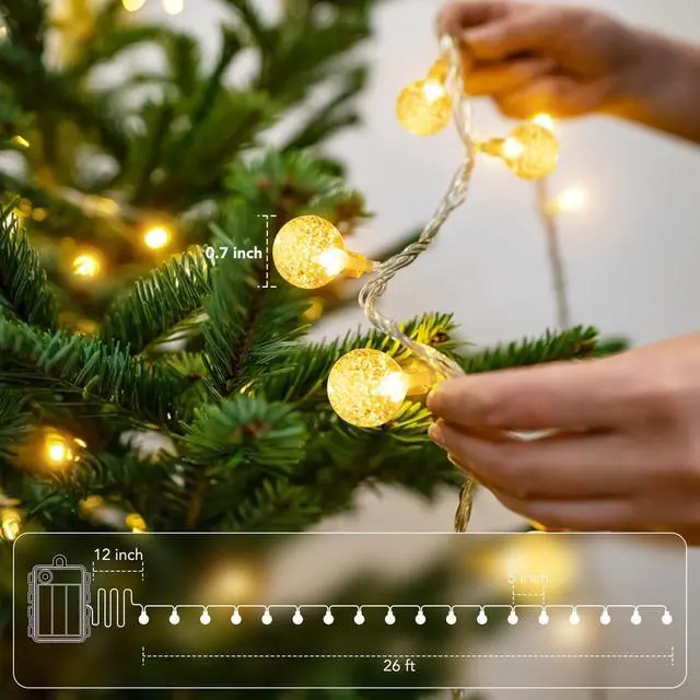 Alt view image 5 of 7 - Globe String Lights Battery Operated Fairy Light 26ft 60LED & Remote | Waterproof Indoor Outdoor Hanging String Lights Decorative Christmas Lights for Home Party Patio Garden Classroom Wedding