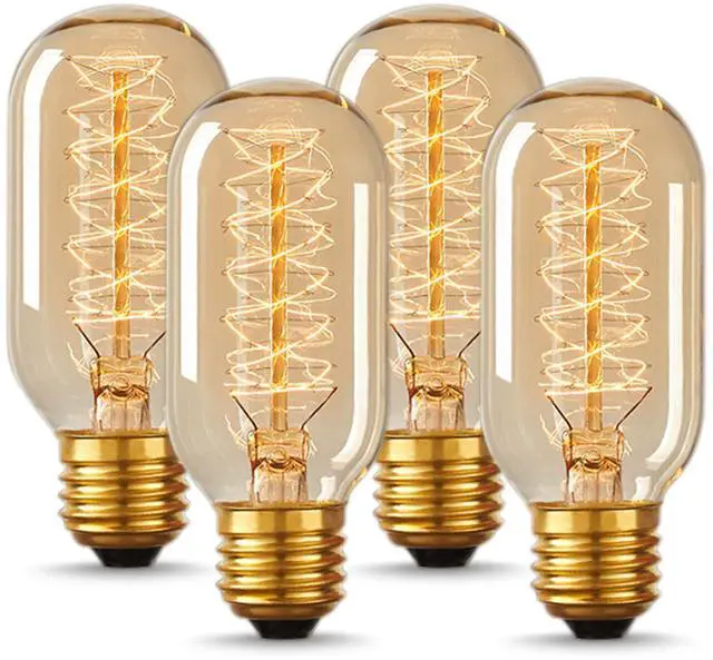 Main image of Edison Bulbs, Light Bulbs, Incandescent, Warm White, 40 Watt | Amber Glass, T45, 110-130 Volts, E26/E27 Base Incandescent Dimmable Decorative Antique Filament Light Bulbs, 4 Packs