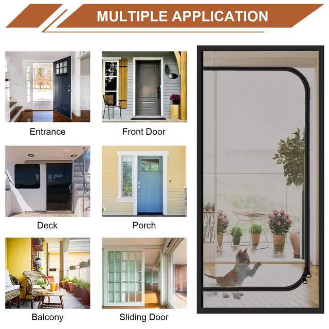 Alt view image 2 of 7 - Upgraded Reinforced Pet Screen Door Thickened Cat Resistant Mesh Screen Door for Living Room, Bedroom, Patio, Dog Cat Scratch Proof Screen with Zipper Closure (Fits Door Size up to 32''x 80'', Black)