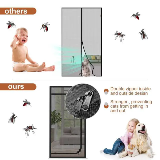 Alt view image 3 of 7 - Upgraded Reinforced Pet Screen Door Thickened Cat Resistant Mesh Screen Door for Living Room, Bedroom, Patio, Dog Cat Scratch Proof Screen with Zipper Closure (Fits Door Size up to 32''x 80'', Black)