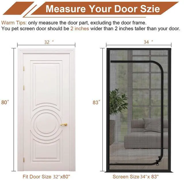 Alt view image 4 of 7 - Upgraded Reinforced Pet Screen Door Thickened Cat Resistant Mesh Screen Door for Living Room, Bedroom, Patio, Dog Cat Scratch Proof Screen with Zipper Closure (Fits Door Size up to 32''x 80'', Black)