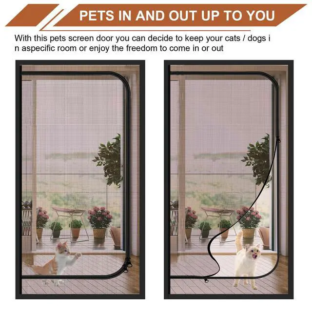 Alt view image 5 of 7 - Upgraded Reinforced Pet Screen Door Thickened Cat Resistant Mesh Screen Door for Living Room, Bedroom, Patio, Dog Cat Scratch Proof Screen with Zipper Closure (Fits Door Size up to 32''x 80'', Black)