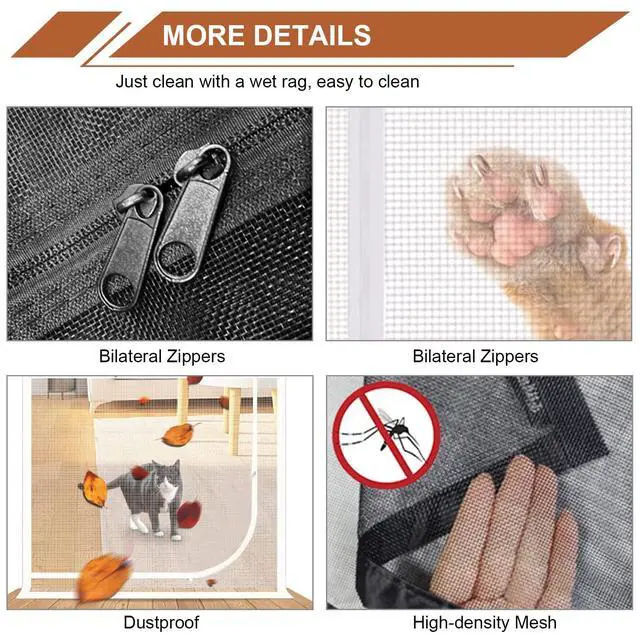 Alt view image 6 of 7 - Upgraded Reinforced Pet Screen Door Thickened Cat Resistant Mesh Screen Door for Living Room, Bedroom, Patio, Dog Cat Scratch Proof Screen with Zipper Closure (Fits Door Size up to 32''x 80'', Black)