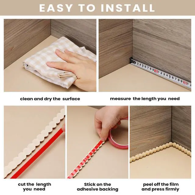 Alt view image 7 of 7 - Flexible Molding Trim Peel and Stick for Walls Decorative Bead Pearl DIY Wall Trim for Bathroom Mirror Frame Border Backsplash Ceiling Cabinet TV Wall Edge(Wood,10ft /15 mm)