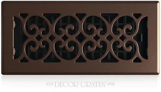 Main image of Metal Scroll Decorative Air Vent Cover 4x10 Floor Register Adjustable Control Lever AC Floor Vent Covers for Home Floor Vents Fits 4 x 10 Inch Opening Rubbed Bronze (SPH410-RB)