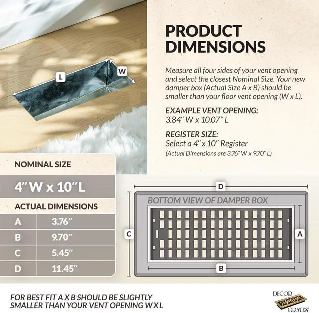 Alt view image 4 of 7 - Metal Scroll Decorative Air Vent Cover 4x10 Floor Register Adjustable Control Lever AC Floor Vent Covers for Home Floor Vents Fits 4 x 10 Inch Opening Rubbed Bronze (SPH410-RB)