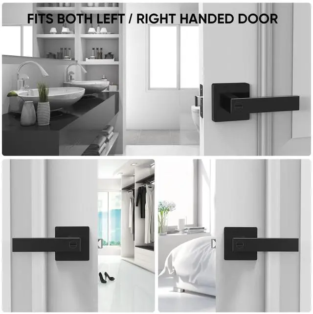 Alt view image 7 of 7 - 5PK Matte Black Door Handles Interior, Reversible Square Door Levers Knob for Hallway, Bedroom, Bathroom (with Lock, 5PK Privacy)