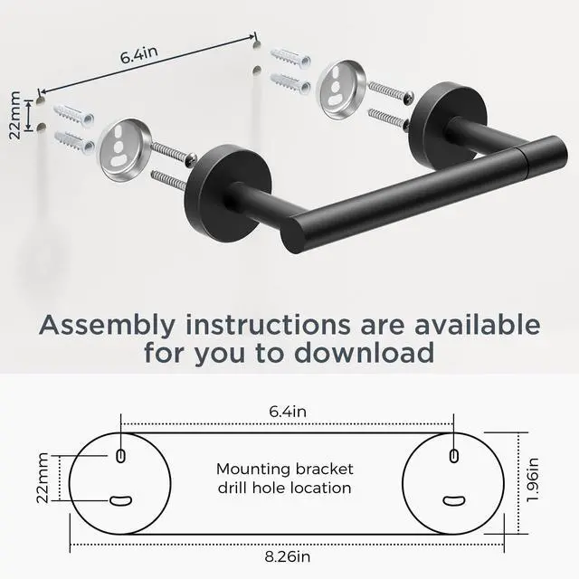 Alt view image 5 of 7 - Toilet Paper Holder and Towel Ring Set, Bathroom Accessories Set | Matte Black | Double Post Pivoting Toilet Paper Holder Wall Mounted and Hand Towel Ring | SUS304 Stainless Steel | Round