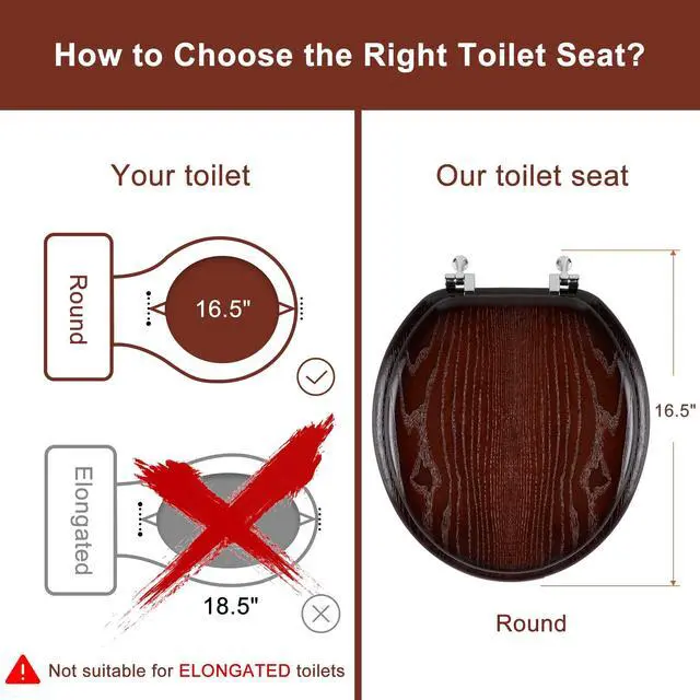 Alt view image 2 of 7 - Durable Wood Veneer Natural Toilet Seat Metal Hinged Easy Clean Anti-scratch American Standard(Round,Dark Walnut)