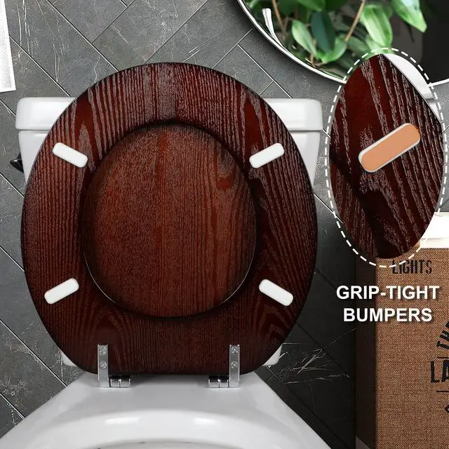Alt view image 4 of 7 - Durable Wood Veneer Natural Toilet Seat Metal Hinged Easy Clean Anti-scratch American Standard(Round,Dark Walnut)