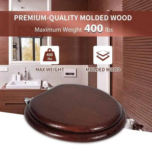 Alt view image 5 of 7 - Durable Wood Veneer Natural Toilet Seat Metal Hinged Easy Clean Anti-scratch American Standard(Round,Dark Walnut)