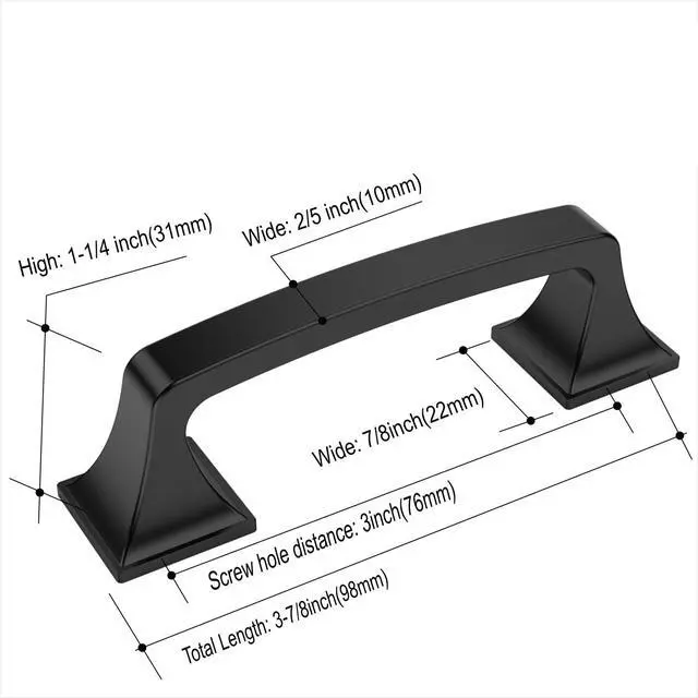 Alt view image 5 of 7 - 10 Pack Matte Black 3 Inch(76mm) Hole Centers Kitchen Cabinet Pulls Cabinet Hardware Kitchen Handles for Cabinets Cupboard Handles Drawer Pulls AM0002