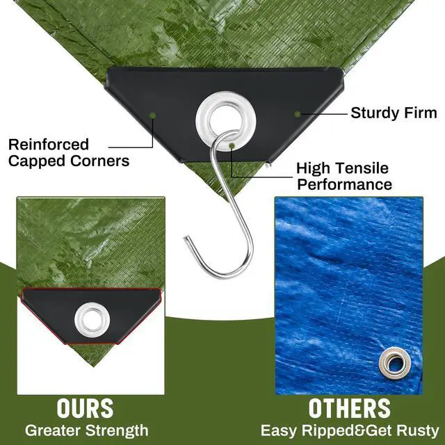 Alt view image 5 of 7 - 4 Pack 8 x 10 ft 5.5 Mil Large Tarps Heavy Duty Waterproof Tarp Multi Purpose Tent Cover for Home Boats Cars Camping Patio Furniture Roof Emergency Rain Protective Cover, Army Green