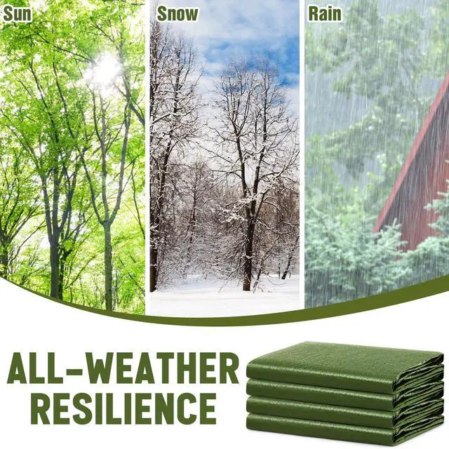 Alt view image 6 of 7 - 4 Pack 8 x 10 ft 5.5 Mil Large Tarps Heavy Duty Waterproof Tarp Multi Purpose Tent Cover for Home Boats Cars Camping Patio Furniture Roof Emergency Rain Protective Cover, Army Green