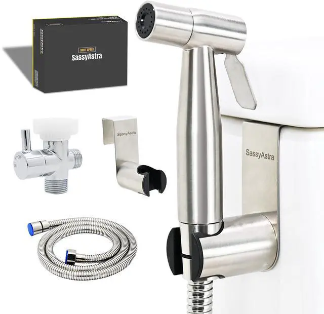 Main image of Handheld Toilet Bidet Sprayer Adjustable Water Pressure, with Hose, Feminine & Pet Wash Kit, Bathroom Hygiene Attachment for Cloth Diaper Cleaning (Quick Install, Stainless Steel)