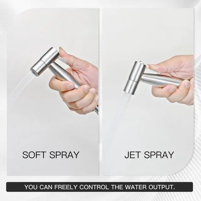 Alt view image 4 of 7 - Handheld Toilet Bidet Sprayer Adjustable Water Pressure, with Hose, Feminine & Pet Wash Kit, Bathroom Hygiene Attachment for Cloth Diaper Cleaning (Quick Install, Stainless Steel)