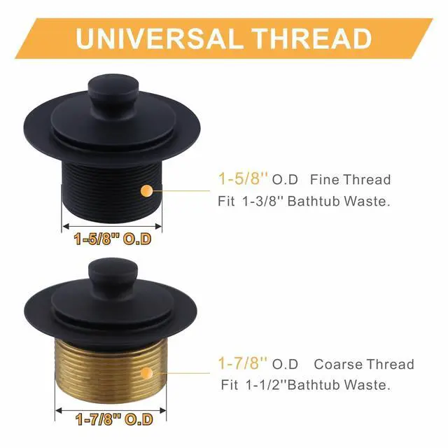 Alt view image 2 of 6 - Bathtub Tub Drain Kit,Bathtub Drain Overflow Trim with 2 Hole Black | Easy Open Close Tub Drain,Lift & Turn Trim Kit,Fit 1-3/8 & 1-1/2 Bathtub Drain,Brass & 304 Stainless Conversion Tub Drain Kit