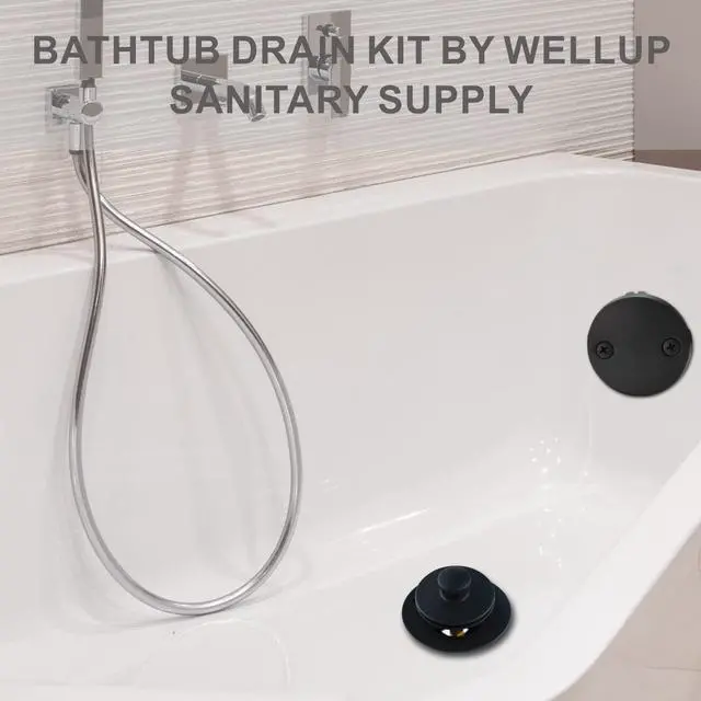 Alt view image 3 of 6 - Bathtub Tub Drain Kit,Bathtub Drain Overflow Trim with 2 Hole Black | Easy Open Close Tub Drain,Lift & Turn Trim Kit,Fit 1-3/8 & 1-1/2 Bathtub Drain,Brass & 304 Stainless Conversion Tub Drain Kit