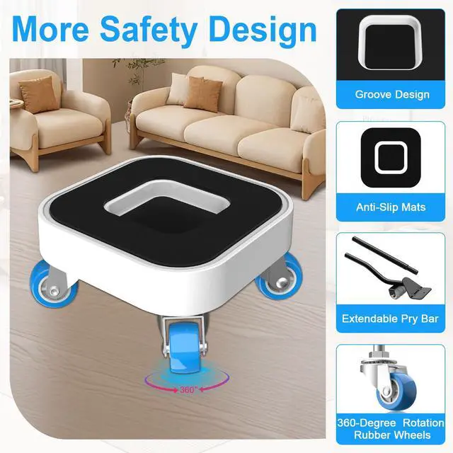 Alt view image 3 of 6 - New Upgrade Furniture Sliders - Furniture Movers with Wheels & Groove | Furniture Lift Mover Tool Set with 360° Rotatable Wheels - Furniture Dolly for Moving Heavy Duty Sofa Bed Supports to 750lb