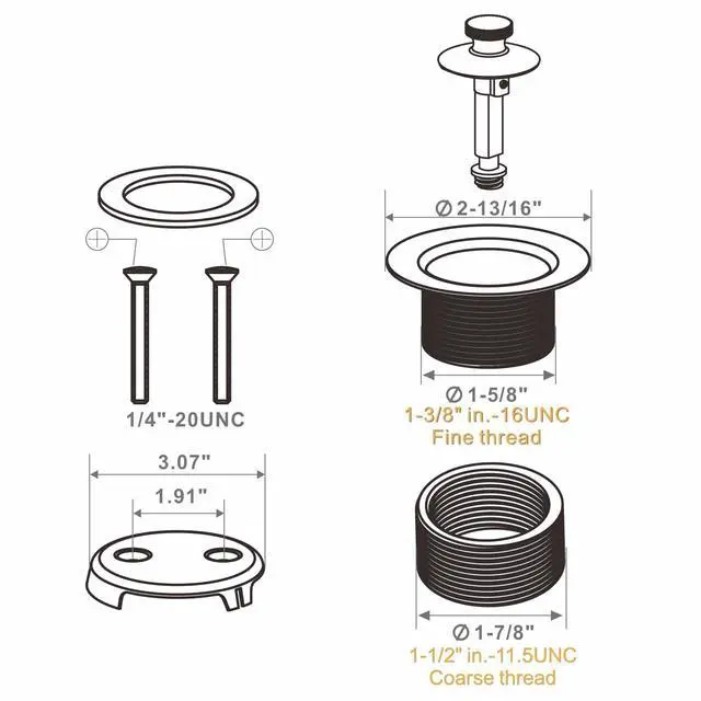 Alt view image 4 of 6 - Bathtub Tub Drain Kit,Bathtub Drain Overflow Trim with 2 Hole Black | Easy Open Close Tub Drain,Lift & Turn Trim Kit,Fit 1-3/8 & 1-1/2 Bathtub Drain,Brass & 304 Stainless Conversion Tub Drain Kit