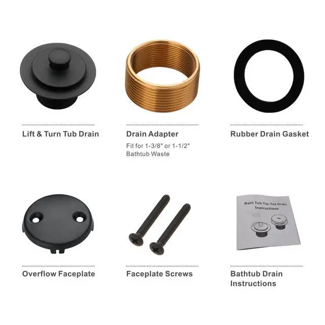 Alt view image 6 of 6 - Bathtub Tub Drain Kit,Bathtub Drain Overflow Trim with 2 Hole Black | Easy Open Close Tub Drain,Lift & Turn Trim Kit,Fit 1-3/8 & 1-1/2 Bathtub Drain,Brass & 304 Stainless Conversion Tub Drain Kit