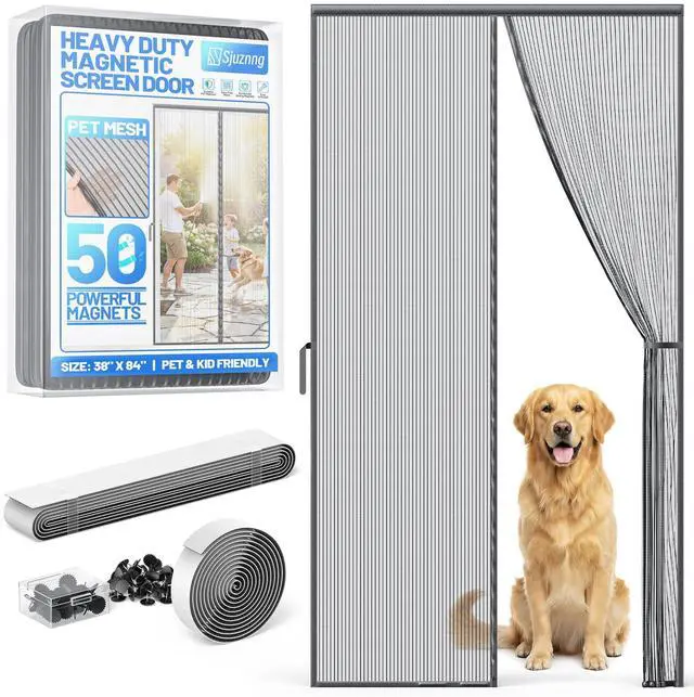 Main image of Heavy Duty Magnetic Screen Door Mesh, Door Net Screen with 50 Magnets | Pet & Kid Friendly, Auto-Sealing PET Fine Mesh Doors Screen Keep Bugs Out Fits Front Doors Size 36"x82" - Screen Size 38"x84"