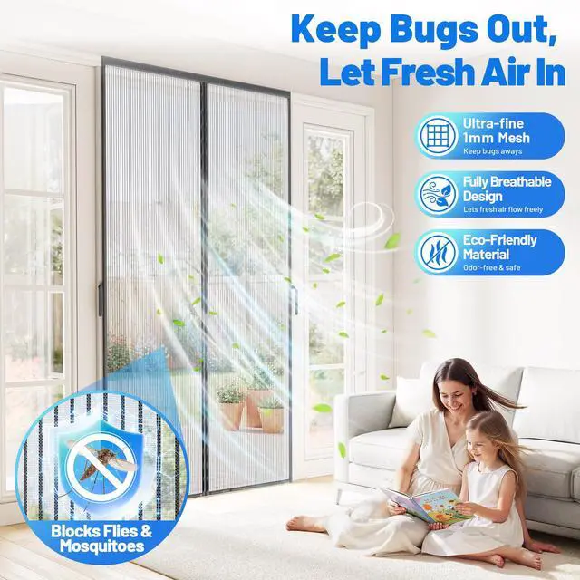 Alt view image 2 of 7 - Heavy Duty Magnetic Screen Door Mesh, Door Net Screen with 50 Magnets | Pet & Kid Friendly, Auto-Sealing PET Fine Mesh Doors Screen Keep Bugs Out Fits Front Doors Size 36"x82" - Screen Size 38"x84"