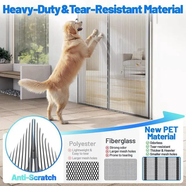 Alt view image 3 of 7 - Heavy Duty Magnetic Screen Door Mesh, Door Net Screen with 50 Magnets | Pet & Kid Friendly, Auto-Sealing PET Fine Mesh Doors Screen Keep Bugs Out Fits Front Doors Size 36"x82" - Screen Size 38"x84"