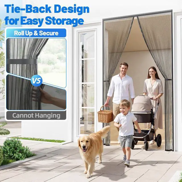Alt view image 6 of 7 - Heavy Duty Magnetic Screen Door Mesh, Door Net Screen with 50 Magnets | Pet & Kid Friendly, Auto-Sealing PET Fine Mesh Doors Screen Keep Bugs Out Fits Front Doors Size 36"x82" - Screen Size 38"x84"