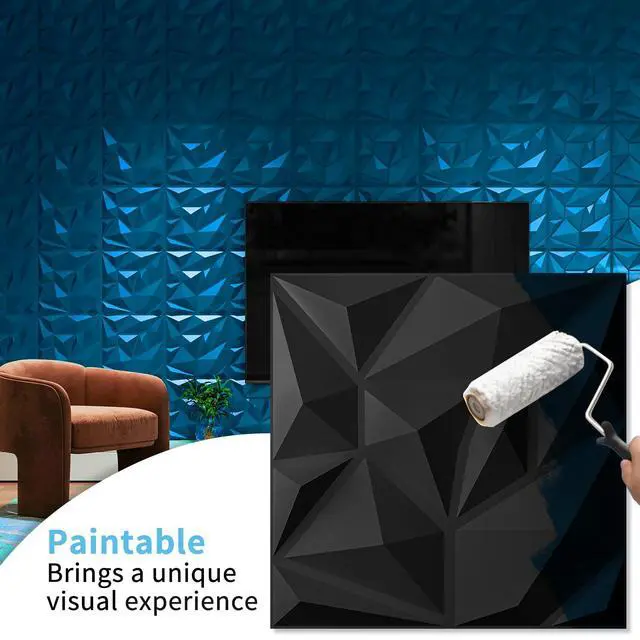 Alt view image 3 of 6 - 20 Pack Decorative 3D Wall Panels for Interior Wall Decor Living Room, 11.8"x11.8" Black Wall Art PVC Panels for Bedroom TV Background Gaming Room Decor