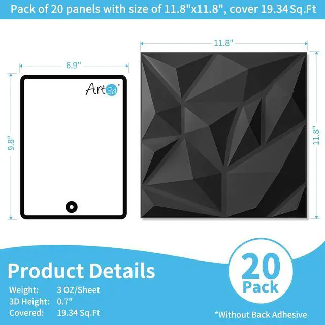 Alt view image 2 of 6 - 20 Pack Decorative 3D Wall Panels for Interior Wall Decor Living Room, 11.8"x11.8" Black Wall Art PVC Panels for Bedroom TV Background Gaming Room Decor