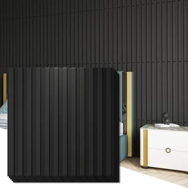 Main image of 3D Fluted Textured Slat Wall Panels, 19.7 x 19.7 in, 12-Pack, Black | PVC, Waterproof, Scratch Proof, Wipeable, Break-Proof, Ideal for Home, Office and Commercial Spaces