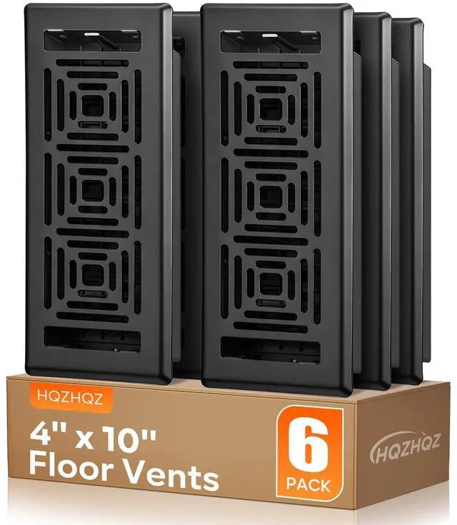 Main image of Floor Register 4x10, Heavy Duty Walkable Steel Floor Vent Covers, Easy Adjust Air Flow Direction Floor Registers, Black Floor Vents, Boston Style Air Vents for Home, 6 Pack