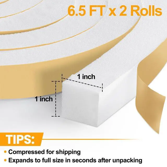 Alt view image 2 of 6 - High Density Foam Tape Air Conditioner Window Seal, 1x1 Inch Thick Foam Stripe with Adhesive for Window AC Insulation, Weather Stripping for Doors and Windows Insulation, AC Foam Tape, White
