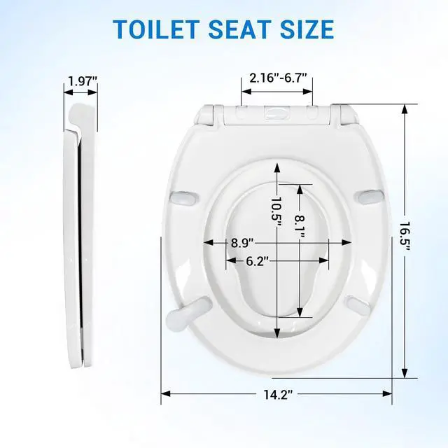 Alt view image 2 of 7 - Round Toilet Seat with Child Seat, 16.5 Inch, White | Soft Close Toilet Seat with No-Touch Handle, Quick Release, Non-Slip, Durable PP