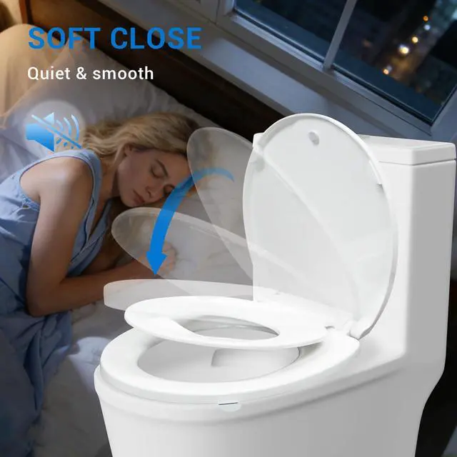 Alt view image 3 of 7 - Round Toilet Seat with Child Seat, 16.5 Inch, White | Soft Close Toilet Seat with No-Touch Handle, Quick Release, Non-Slip, Durable PP