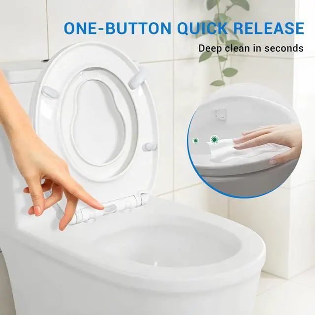 Alt view image 5 of 7 - Round Toilet Seat with Child Seat, 16.5 Inch, White | Soft Close Toilet Seat with No-Touch Handle, Quick Release, Non-Slip, Durable PP