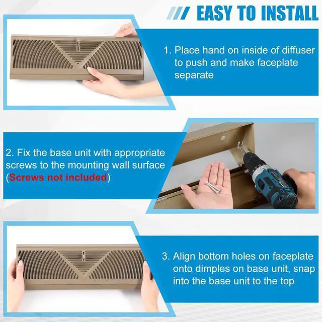 Alt view image 4 of 6 - 2 Pack Baseboard Register Vent 18 Inch Duct Opening Size Vent Covers for Home Floor Diffuser Wall Corner Baseboard Air Covers, Smooth Air Adjust Lever, Easy Install, Brown