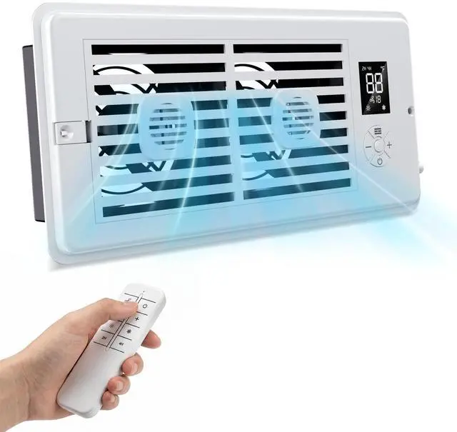 Main image of Register Booster Fan, 4 x 10 Inch Quiet Vent Fan with Remote Control, 10 Speed & 3 Modes Thermostat Controlled Vent Booster, Built-In Display, Removable Front Cover for Floor Wall HVAC Vents, White