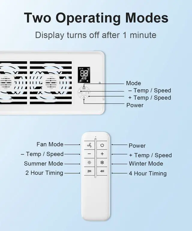 Alt view image 5 of 7 - Register Booster Fan, 4 x 10 Inch Quiet Vent Fan with Remote Control, 10 Speed & 3 Modes Thermostat Controlled Vent Booster, Built-In Display, Removable Front Cover for Floor Wall HVAC Vents, White