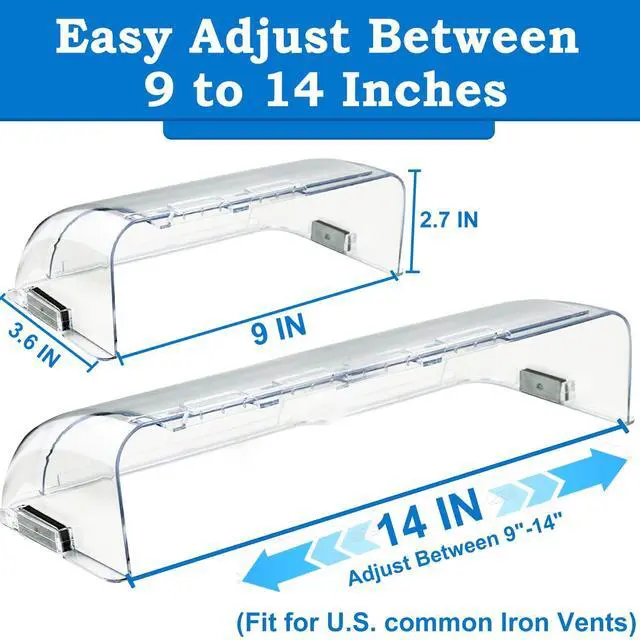 Alt view image 2 of 7 - Heating & Air Vent Deflector for Vents, Sidewall, Ceiling, Floor Registers - Adjust Between 9"-14", Magnetic Vent Covers for Air Conditioning, Heat, AC, Floor, Under Furniture (2 Pack Clear)
