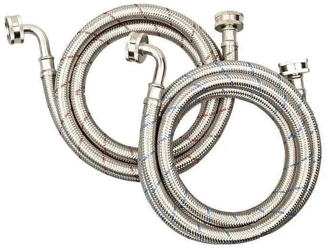 Main image of 10FT Stainless Steel Washing Machine Hoses with 90 Degree Elbows,2 Pack Red and Blue Washer Hoses,Burst Proof Hot & Cold Water Connection Inlet Washer Supply Lines