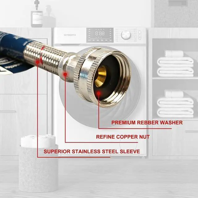 Alt view image 2 of 7 - 10FT Stainless Steel Washing Machine Hoses with 90 Degree Elbows,2 Pack Red and Blue Washer Hoses,Burst Proof Hot & Cold Water Connection Inlet Washer Supply Lines