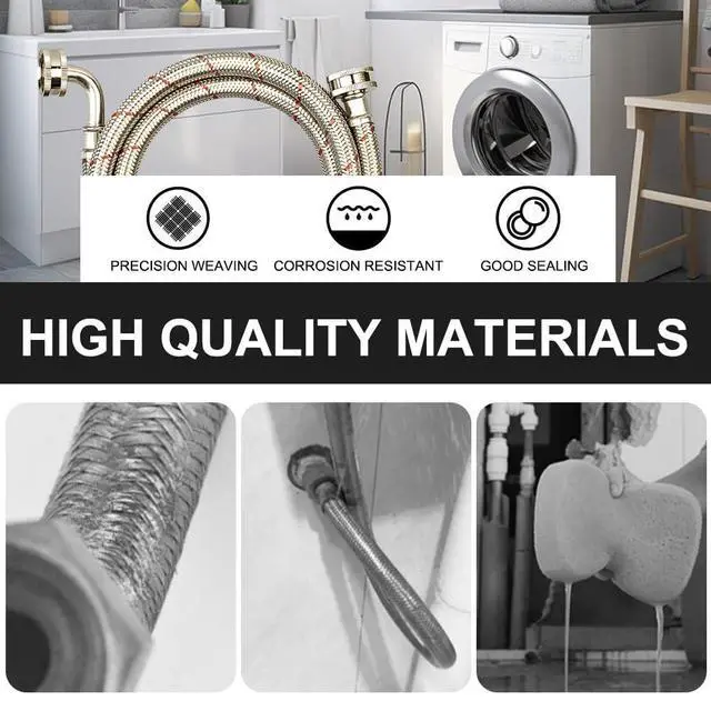 Alt view image 4 of 7 - 10FT Stainless Steel Washing Machine Hoses with 90 Degree Elbows,2 Pack Red and Blue Washer Hoses,Burst Proof Hot & Cold Water Connection Inlet Washer Supply Lines
