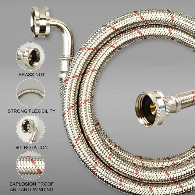 Alt view image 3 of 7 - 10FT Stainless Steel Washing Machine Hoses with 90 Degree Elbows,2 Pack Red and Blue Washer Hoses,Burst Proof Hot & Cold Water Connection Inlet Washer Supply Lines
