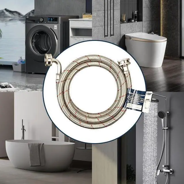 Alt view image 7 of 7 - 10FT Stainless Steel Washing Machine Hoses with 90 Degree Elbows,2 Pack Red and Blue Washer Hoses,Burst Proof Hot & Cold Water Connection Inlet Washer Supply Lines