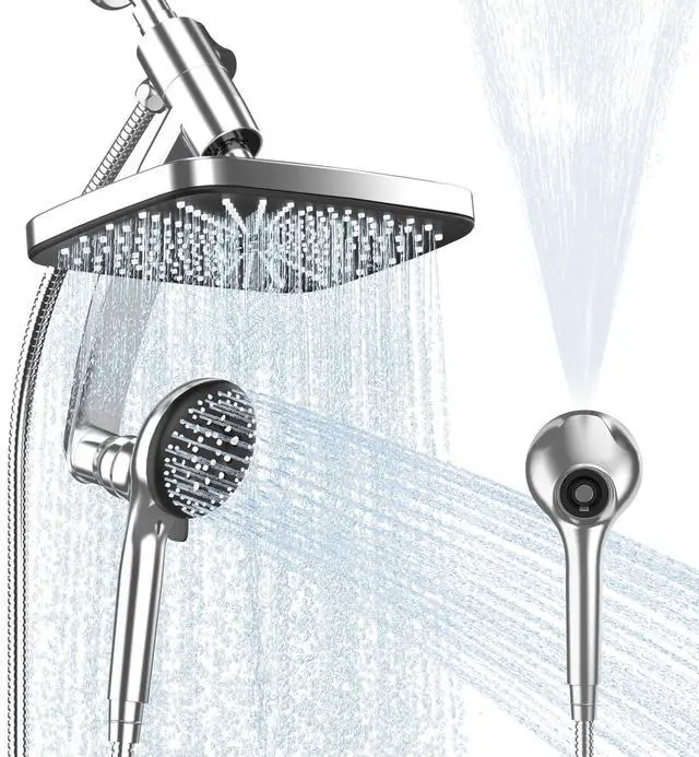 Main image of 12 Inch High Pressure Rainfall Shower Head Combo,9 Settings Handheld Shower | Height/Angle Adjustable, 3 Spray Modes, Anti-leak, Built-in Magnetic Docking,Washing Jets,Holder, 59" Shower Hose, 1.75GPM