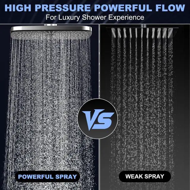 Alt view image 2 of 7 - 12 Inch High Pressure Rainfall Shower Head Combo,9 Settings Handheld Shower | Height/Angle Adjustable, 3 Spray Modes, Anti-leak, Built-in Magnetic Docking,Washing Jets,Holder, 59" Shower Hose, 1.75GPM