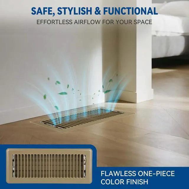 Alt view image 3 of 7 - 4" x 12" Floor Register Vent Covers 4-Pack, Brown, Steel Floor Vent | Walkable Powder-Coated Metal Vent Covers with Adjustable Airflow, Curved Safe Edges for Home Floor